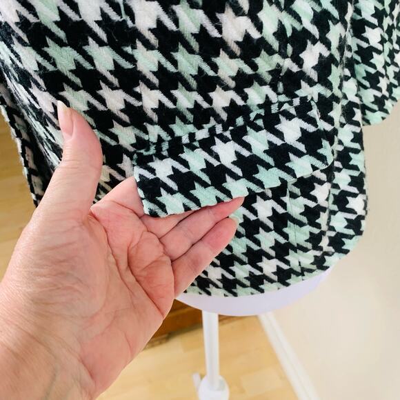 Vintage Size 14P Houndstooth Blazer Jacket Black Off White Mint Green Career - Picture 9 of 12